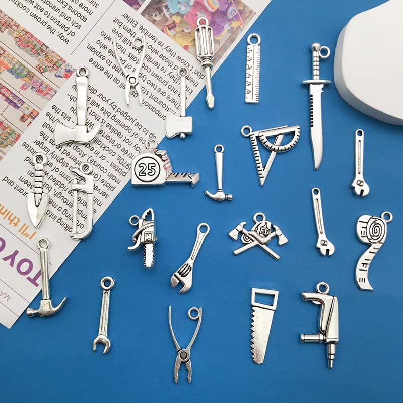 WOCRAFT 120pcs Antique Silver Tool Charms for Jewelry Making Alloy Tool Fathers Day Charms for DIY Crafts (SN014)