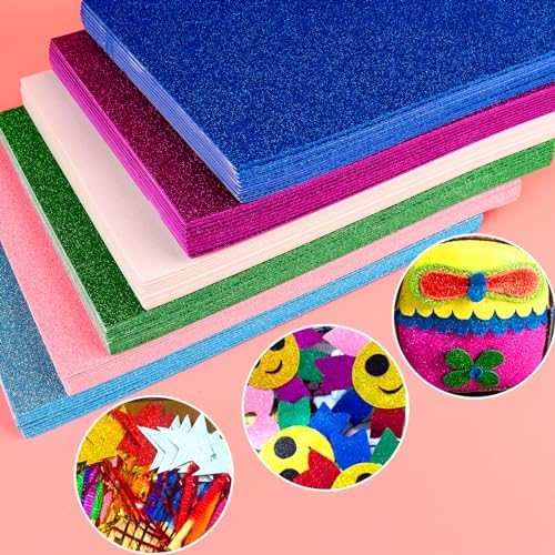 10 Sheets Glitter Paper Sheet for Crafts, A4 Cardstock Self-adhesive Paper for Easter Apirl Fool's Father's Day Decor Table Decorations, Construction Scrapbook Decoration (Pink)