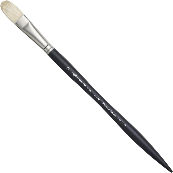 Winsor & Newton Artists' Oil Hog Paint Brush, Long Handle Size 10, Filbert | Handcrafted with interlocked Chungking bristles; Have spring, stiff, & flagged allowing large amounts of colour to be carried