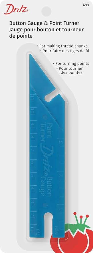 Dritz 5-1/2" Button Gauge & Point Turner, 1 Count Guage & Turner, Blue, 7.75 x 2.88 x 0.5