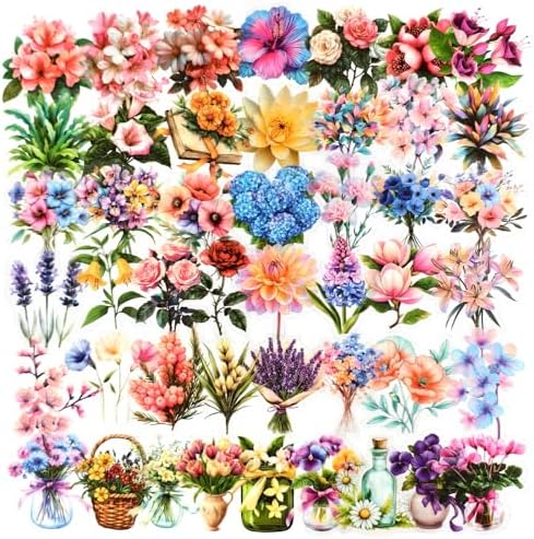 Ychsring Botanical Floral Stickers - 50 Pcs Clear PET Nature Plant Flower Stickers for Scrapbook, Journal, Junk Journal, Collage - Waterproof Transparent for Resin, Craft & Scrapbook Supplies