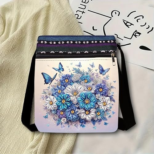 LSQFS Diamond Art Kits for Adults, DIY Diamond Painting Crossbody Bag, 5D Butterfly Floral Diamond Art Bags, PU Leather Art Bag, Craft Kits for Adults Women, Unique Gift