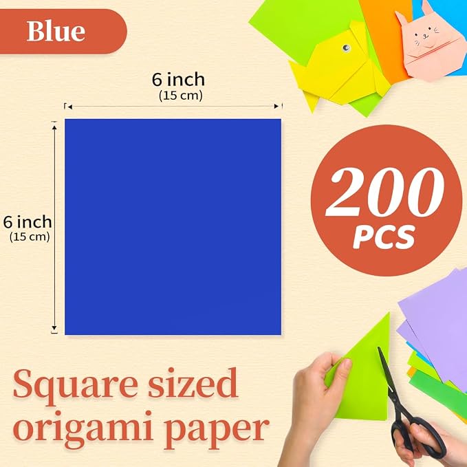 IOOLEEM Navy Blue Origami Paper, 200 Sheets, 6 Inch Square, Double Sided Colored Paper for DIY Crafts