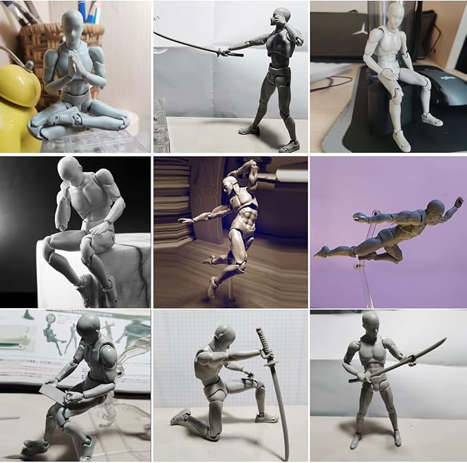 Haniforever Artists Manikin Art Mannequin Figures Supplies Drawing Tools,Small Drawing Figure Model for Sketching,Painting,Action Figure Set(Grey,Male)