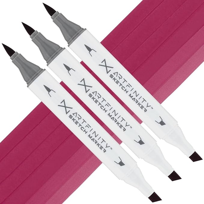Artfinity Sketch Markers - Set of 3 - Garnet RV4-65, Vibrant, Professional, Dye-Based Alcohol Markers for Artists, Drawing, Travel, & More