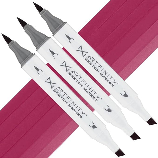 Artfinity Sketch Markers - Set of 3 - Garnet RV4-65, Vibrant, Professional, Dye-Based Alcohol Markers for Artists, Drawing, Travel, & More