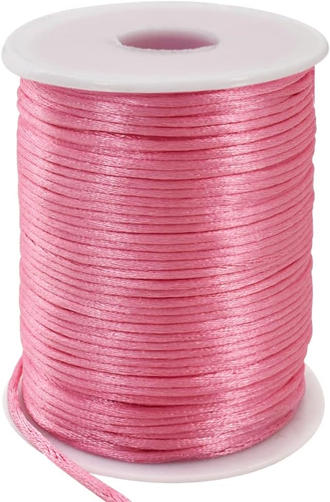 TONIFUL Nylon String Satin Cord for Necklace Bracelet Beading 2mm Pink | 110yd Non elastic durable non fading, for Jewelry Making Thread Rattail Macrame Trim Kumihimo Chinese Knot Craft Tags Hanging