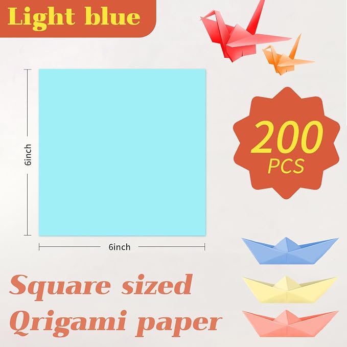 200 Sheets of Light Blue Origami Paper,6x6 inch Double Sided Color Kit for Kids,Colored Paper Kit Gifts for Beginners