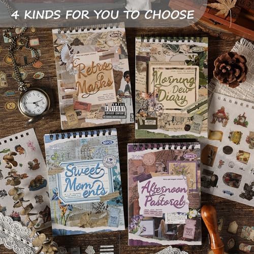 Vintage Stickers Pack, 50 Sheets Over 500 Pcs Art Stickers for Journaling, Scrapbooking Supplies and Junk Journal Bullet Journal Deco & Collage Kit Planner Accessories (Letter)