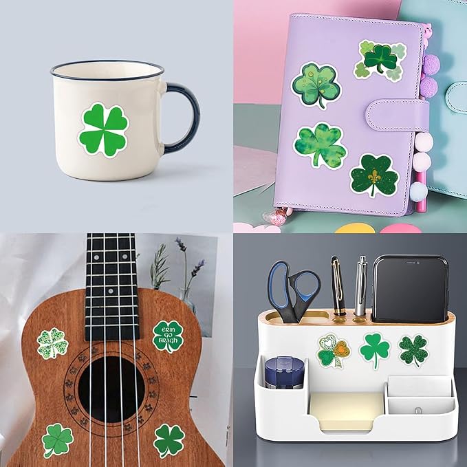 55Pcs Four Leaf Clover Stickers St.Patricks' Day Green Lucky Shamrock Decals for Irish Party Supplies Crafts Adults Gifts(Four-Leaf Clover)