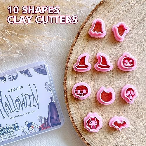 KEOKER Halloween Polymer Clay Cutters - 10 Shapes for Jewelry, Earrings, Pumpkin - Studs Included