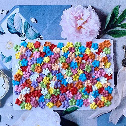 200 Pcs Handmade Mulberry Paper Stephania Venosa Flowers Petals 15x15 mm Scrapbooking Wedding DIY Craft Supplies Card Artificial Flowers (Mixed 10 Colors,)