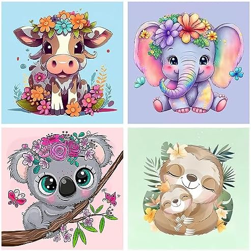 bleihum 4 Pack Paint by Numbers for Kid Ages 4-8 Animals 8x8inch