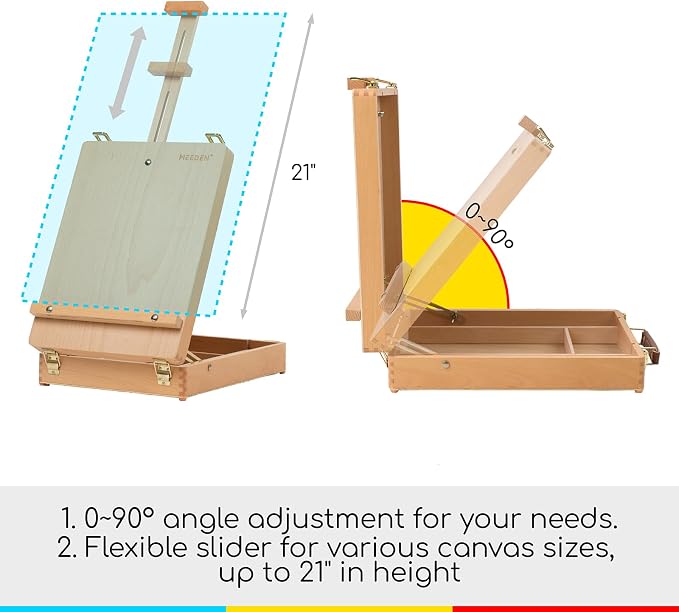 MEEDEN Table Top Easel for Painting: Portable Tabletop Easel with Storage | Wood Easel for Adults - Sketch Box Easel for Students Artist Beginner - Art Desk Easel for Plein Air Natural 15"x10.5"
