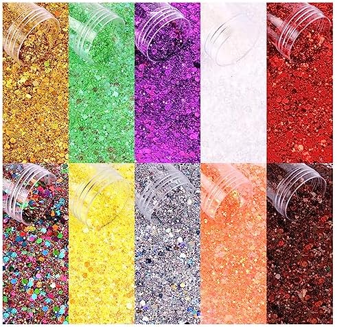 Holographic Chunky and Fine Glitter Mix, 20 Colors for Resin, Iridescent Nail, Cosmetic Eye Hair Face Body, Flakes Sequins for Epoxy Resin Tumbler DIY Arts Crafts