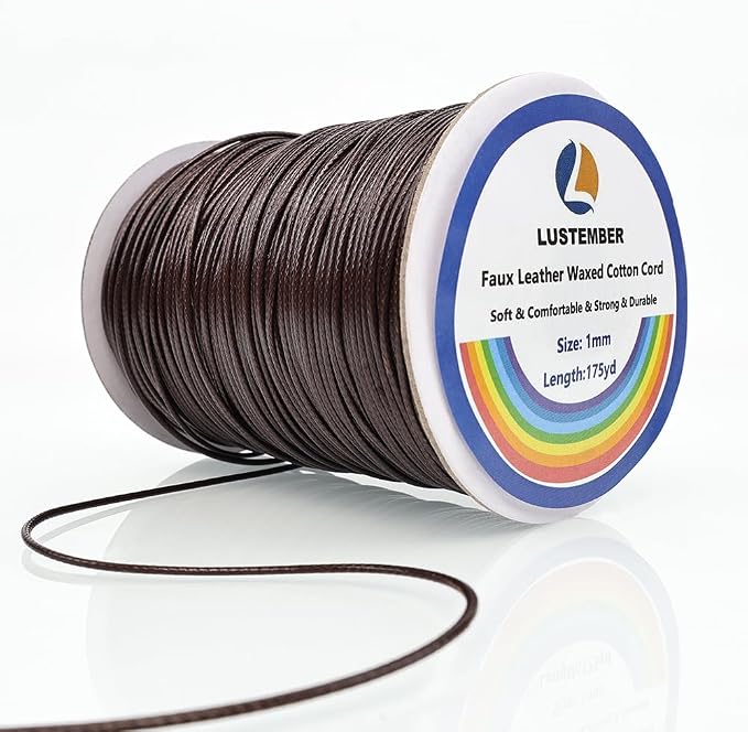 LUSTEMBER 1mm Faux Leather Waxed Cotton Cord, 175 Yards – Durable Necklace String, Soft and Textured Cord for Necklaces, Bracelets, and Jewelry Making