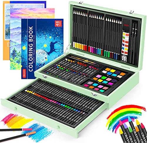 iBayam Art Supplies, 150-Pack Deluxe Wooden Art Set Drawing Painting Kit