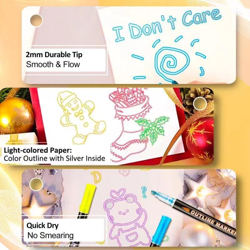 Double Line Super Squiggles Glitter & Metallic Markers, 36 Colors - Self Outline Pens for Doodle Art, Greeting Cards & Crafts