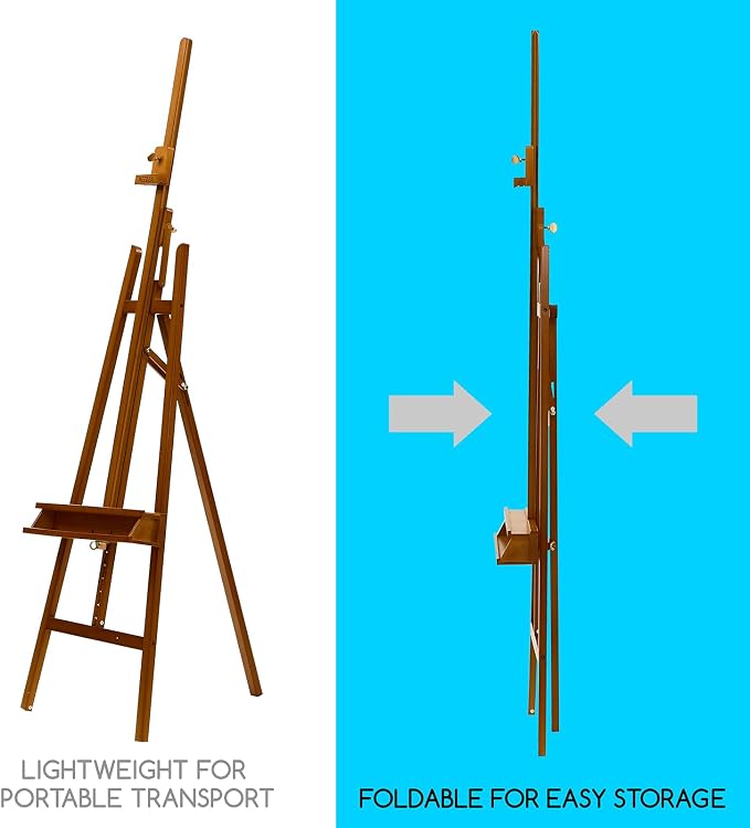 MEEDEN Art Easel Stand for Painting: Beech Wood Artist Easel with Storage | Adjustable A-Frame Artist Easel for Painting - Hold Canvas up to 48”- Perfect for Sketching, Oil Painting, Acrylics