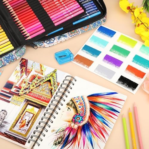 KALOUR PDAS 126 PCS Colored Pencils Set, with Coloring Books, Tutorial, Color Chart, 120 Premium Soft Core Colored Pencils for Artists Adults Teens Coloring Drawing, Portable Zipper Case
