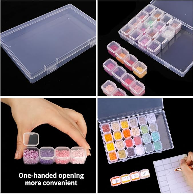 Diamond Painting Storage Boxes 6 Pack 28 Grid 168 Slots Bead Organizer | Clear Plastic, Divided Compartments, for Diamond Art Beads Jewelry and Craft Supplies, Portable Project Storage
