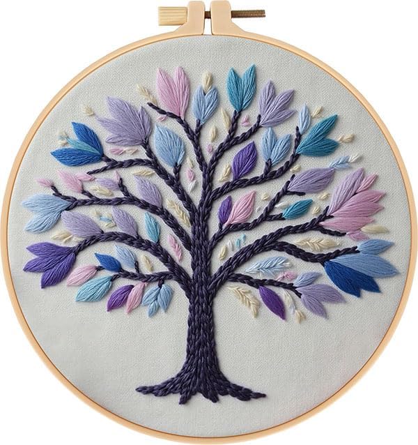 Haootadiy Beginner Embroidery Kit for Adults, Easy Cross Stitch Kit for Beginners and Adults, Full Embroidery Hoop Kit with Needles and Thread Included (Pattern 13)