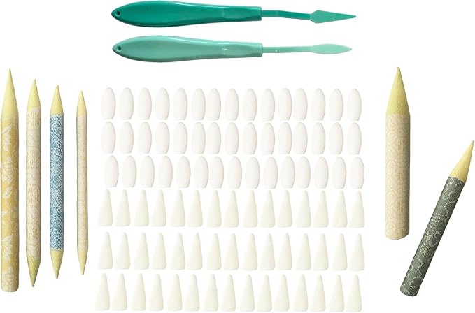 Art Blending Stumps Kit with Tortillions Paper Art Blenders,Sketch Drawing Tool Set for Artist and Student,Sketch Wipe Scrapers, Rub Sponge for Shading and Smudging(H.96 Pieces(Green))