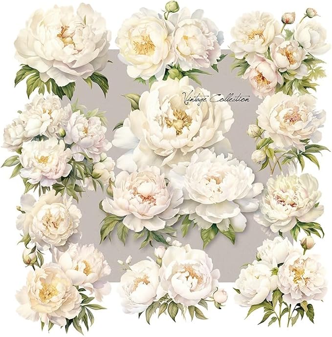 CATaireen Vintage Junk Journal Items Kit Pre Cut Paper Cards Cutout Cardstock Art Aesthetic Decor Hollow Out Craft Elements Small Embellishments Supplies for Adults Scrapbook Pack (Floral White)