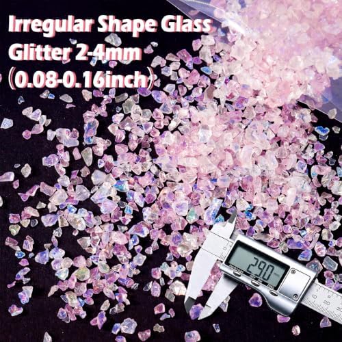 Matio 1.8oz/ 50g Iridescent Crushed Glass,Colorful Pink Irregular Glitter