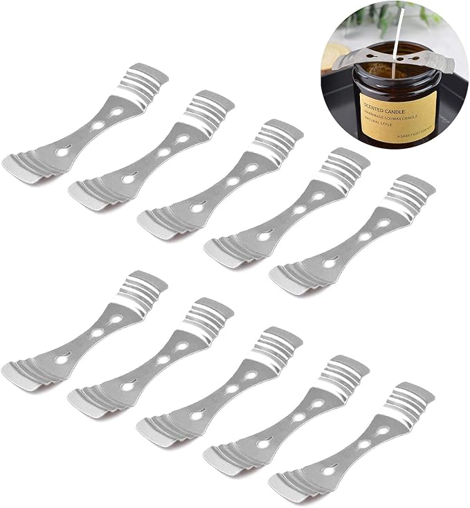 DINGPAI Candle Wick Holder，60pcs Metal Candle Wick Centering Devices | Stainless Steel Candle Wick Centering Tool, Sturdy and Durable, 3.9 inches Long, Silver, Reusable DIY Candle-Making Supplies