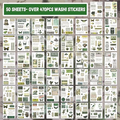 476PCS Vintage Washi Sticker Book & Botanical Journaling Stickers | Ideal for junk journaling, planners, scrapbooking & DIY crafts. Residue-free removal, even after long-term use.