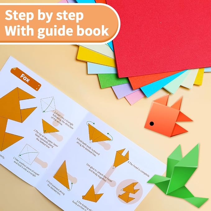 Praisebank Black Origami Paper, 500pcs 6x6 inch, Double Sided Color, Origami Kit with Guide instruction for Crafts