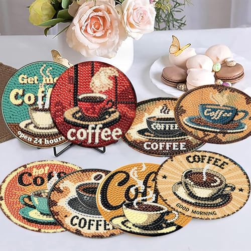 8 Pack Diamond Art Coasters,Coffee Retro Diamond Painting Coasters Kits