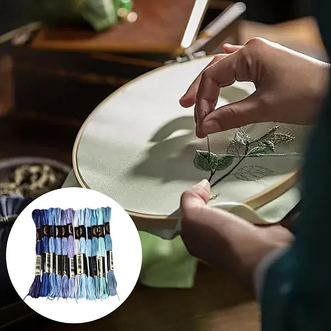 12 Skeins 105 Yards Blue Embroidery Thread Variegated Cross Stitch Floss Bulk 6 Ply Polyester Yarn Colorful Friendship Bracelet String for Sewing Making Needlecraft Knitting Stitching DIY