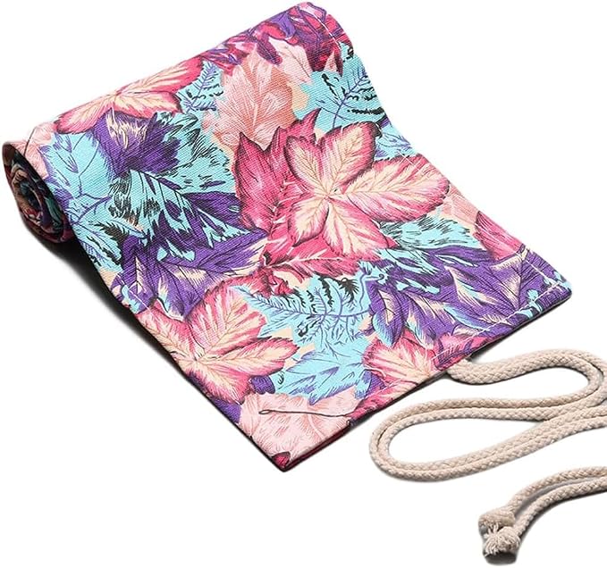 DIYOMR 12/24/36/72 Slots Pencil Wrap Pencil Rolls, Artist Colored Pencils Roll Up Bag Short Brushes Pouch Case Pencils Organizer for Drawing Coloring and Sketching, No Pencils (Maple Leaves, 12slots)