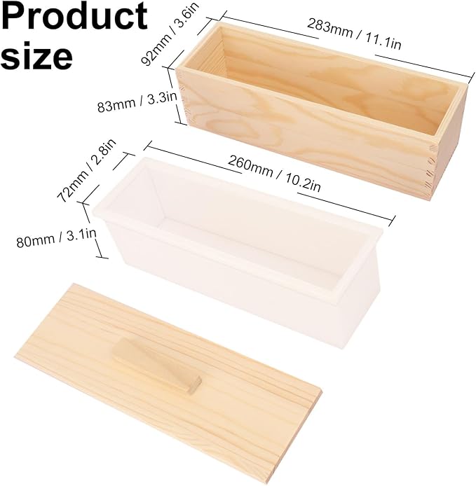 Artisan Soap Loaf Wood Box for Soap Making White 4 Packs 42oz Premium Silicone Loaf Soap moldss with Wooden Box and Lid - Ideal for Large Size Homemade Soaps, Flexible and Heat Resistant
