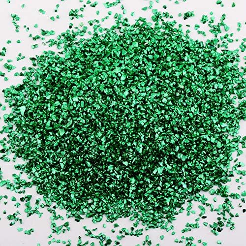 Crushed Glass Irregular Metallic Chips Sprinkles Chunky Glitter Green 100g 2-4mm for Nail Arts Craft DIY Vase Filler Epoxy Resin Mold Scrapbooking Jewelry Making Decoration (Green, 2-4mm)