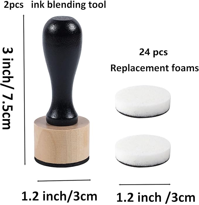 26 Packs Mini Ink Blending Tool Set, 2 Mini Applicator Tools and 24 Replacement Foam Pads for Scrapbooking Painting Drawing Art SuppliesInk Tools and More (2 Blending Tool +24 Foams)