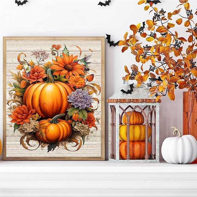 Fall Paint by Numbers for Adults with Framed Canvas-with Wooden Easel,Paint by Numbers Kits Framed Canvas,DIY Acrylic Oil Painting Kits with Brushes Nice Gift Box for Home Wall Decor(12x16 Inch)