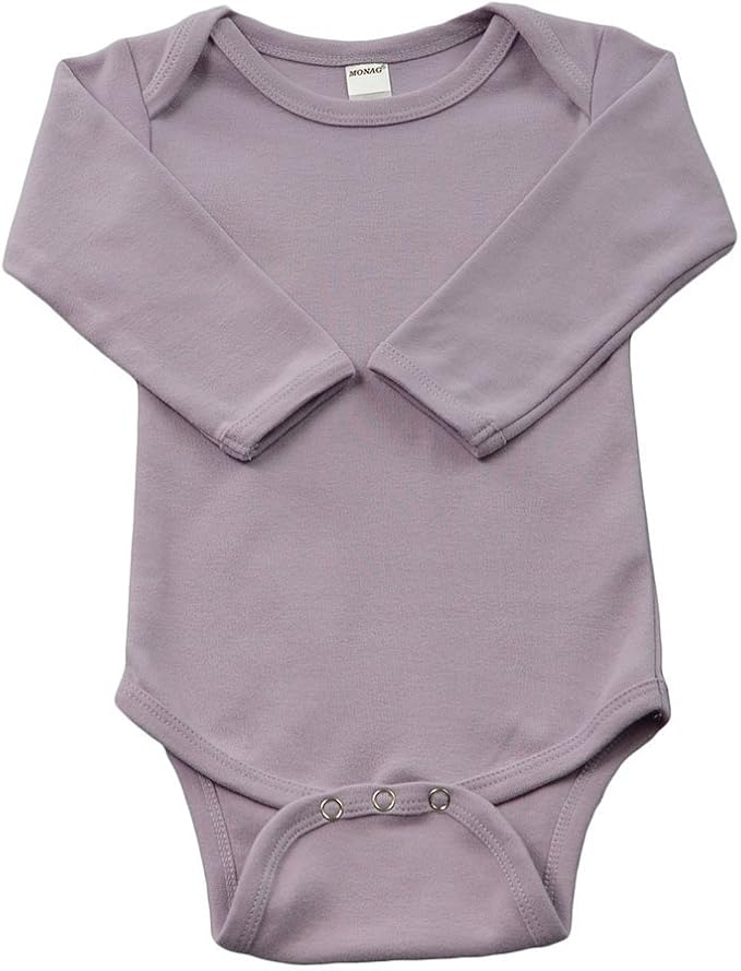 Monag Long Sleeve Baby Bodysuit, Long Sleeve Blank Solid Color Baby One-Piece, 100% Cotton Infant Bodysuit, Creeper