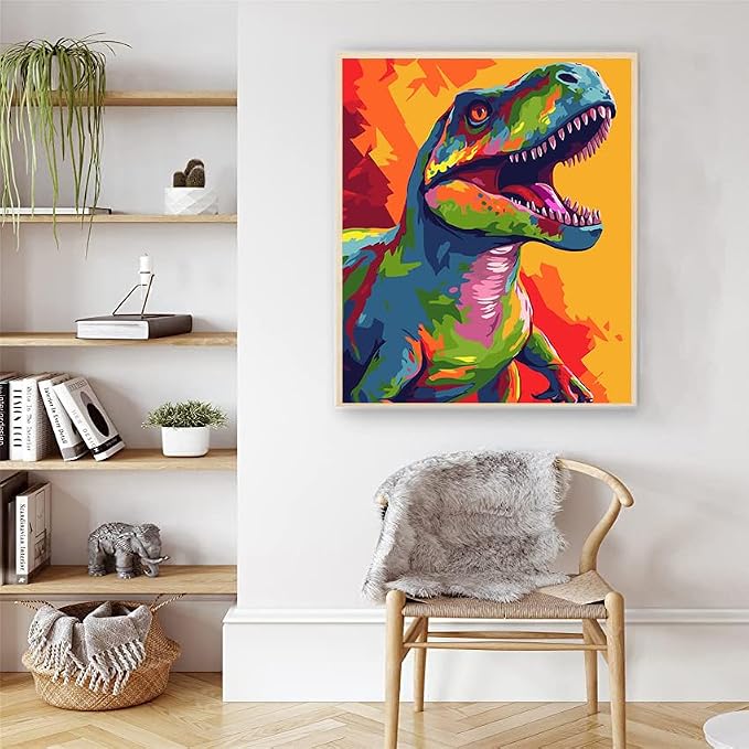 Artunion Colorful Dinosaur Paint by Numbers for Adults Beginner, Animal Paint by Number Kits, DIY Oil Painting Paint by Number Kits on Canvas Arts Craft for Home Wall Decor 16x20 Inch