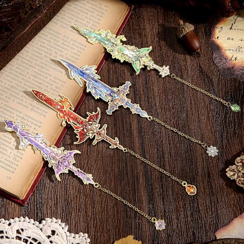 12pcs Fantasy Sword Bookmarks for Books, Journals, Planners - Cool Metal Book Markers for Reading Women & Men, Unique Book Marks Gifts for Book Lovers, Reading Accessories for Students & Adults & Kids