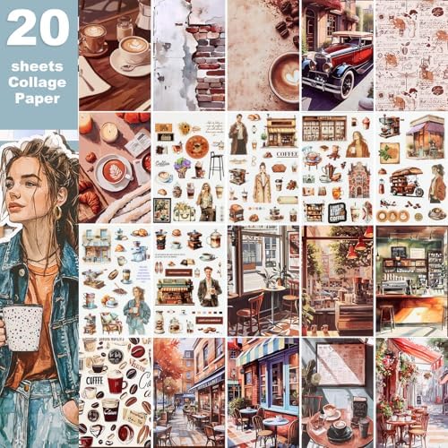 Scrapbooking Stickers - 500 Pre-Cut Washi Stickers & 20 Scrapbook Papers Coffee and People Sticker Books for journaling Scrapbooking Supplies