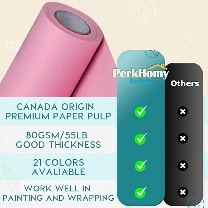 PerkHomy Light Pink Kraft Paper Roll 36" x 1,800" (150') for Gift Wrapping Bouquet Flower Art Painting Craft Writing Packaging Shipping 80GSM 55LB (Light Pink, 36" x 150')