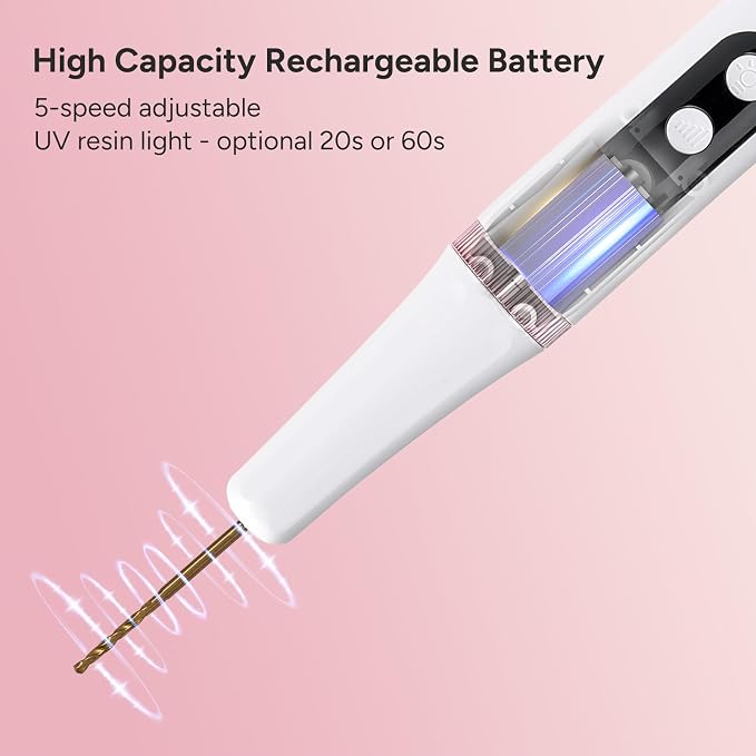 Resin Rotary Tool for Resin Molding, Manicure, Wooden DIY Crafts | Sanding, Grinding, Polishing, Drilling, 5-Speed Adjustable, Wireless, Rechargable