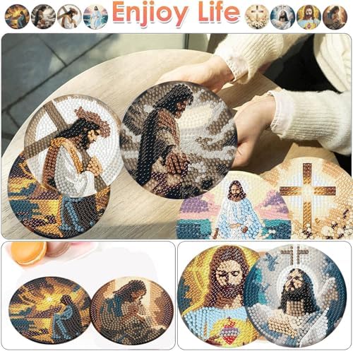 ijbnhd 8 Pcs Diamond Art Coasters Kits Jesus Diamond Painting Coasters