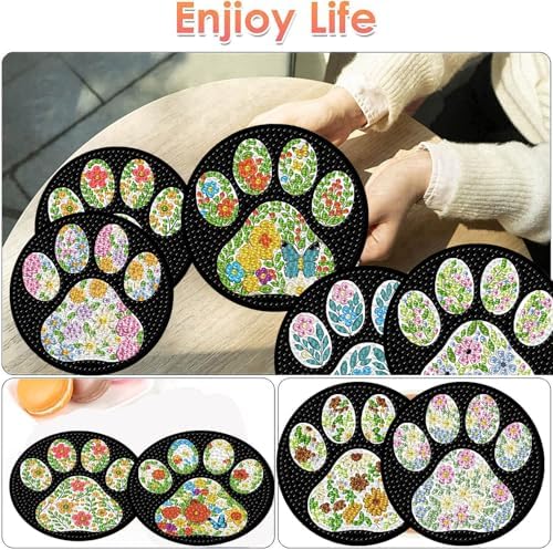 ijbnhd 8 Pcs Flower Diamond Art Coasters Kits 4x4 inch (Cork Wooden Pad)