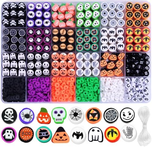 BBita 1480pcs Halloween Polymer Clay Beads Charms Friendship Bracelet Necklace Earring Jewelry Making kit, Accessories for Arts Crafts DIY Birthday Gifts for Women Girls
