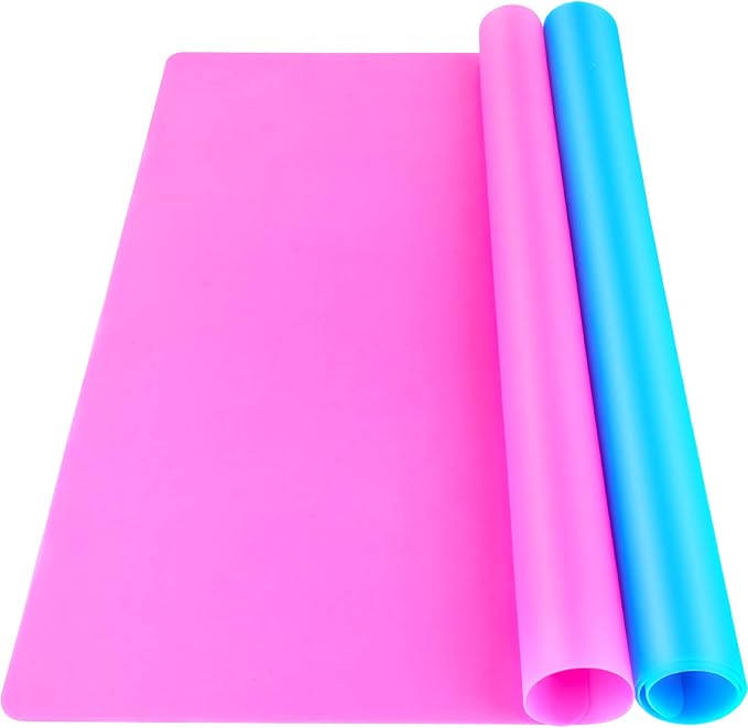 LEOBRO Silicone Mat for Resin Molds, 2 PCS 15.7" x 11.7" Playdough Mat, Silicone Mats for Crafts, Jewelry Resin Molds Mats, for Clay, Paint, Blue & Rose Red