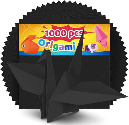 IOOLEEM Black Origami Paper, 1000 Sheets, 6 Inch Square, Double Sided Colored Paper for DIY Crafts